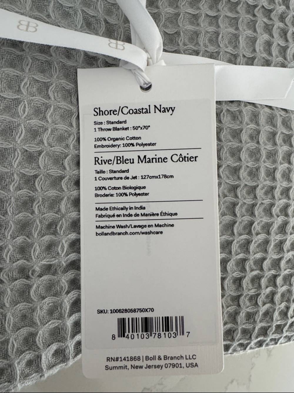 Boll & Branch Waffle Whipstitch throw blanket NWT - Picture 4 of 6